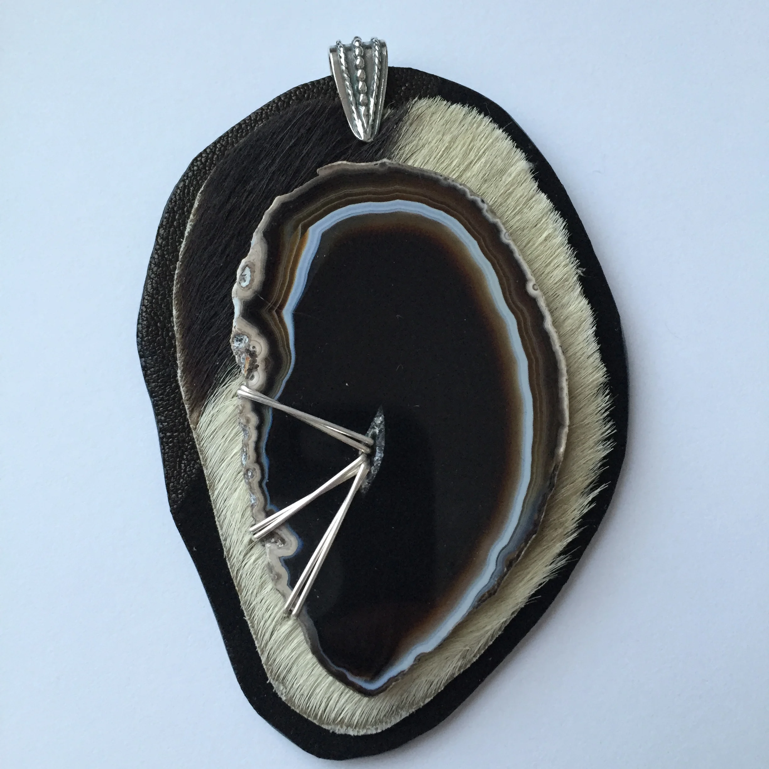 Slice Pendant by L.E.W. designs - Leather, Agate and Sterling Silver. lewdesigns.com.jpg