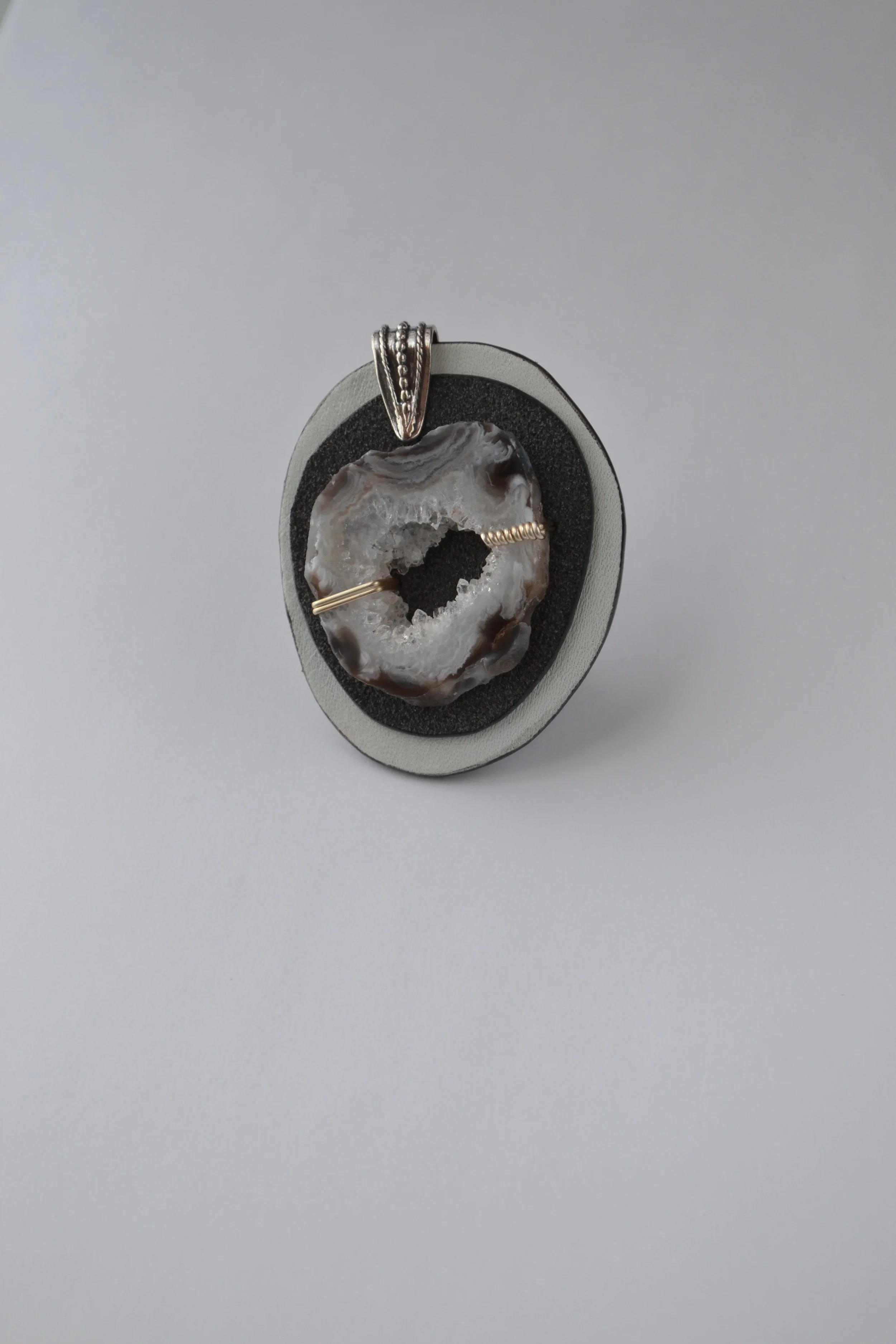 Slice Pendant, Handcrafted by L.E.W. designs  -  Leather, Agate and Sterling Silver -  lewdesigns.com.JPG