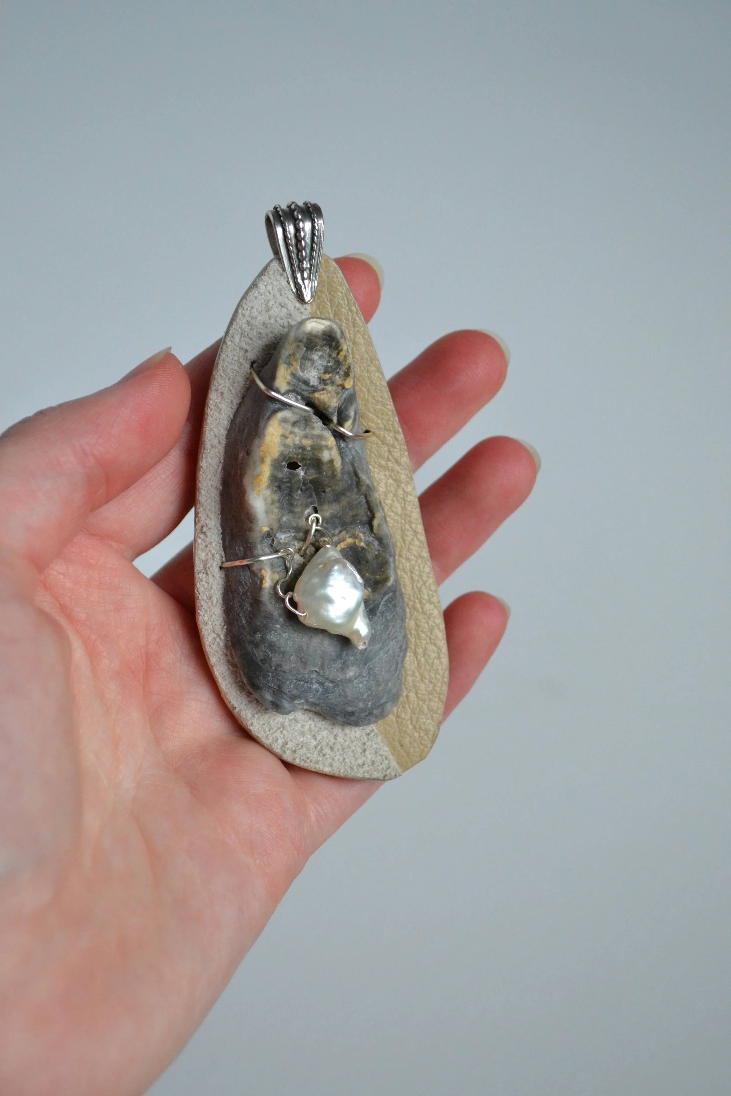 Oyster Shell Pendant - Handcrafted By L.E.W. designs - lewdesigns.com.JPG