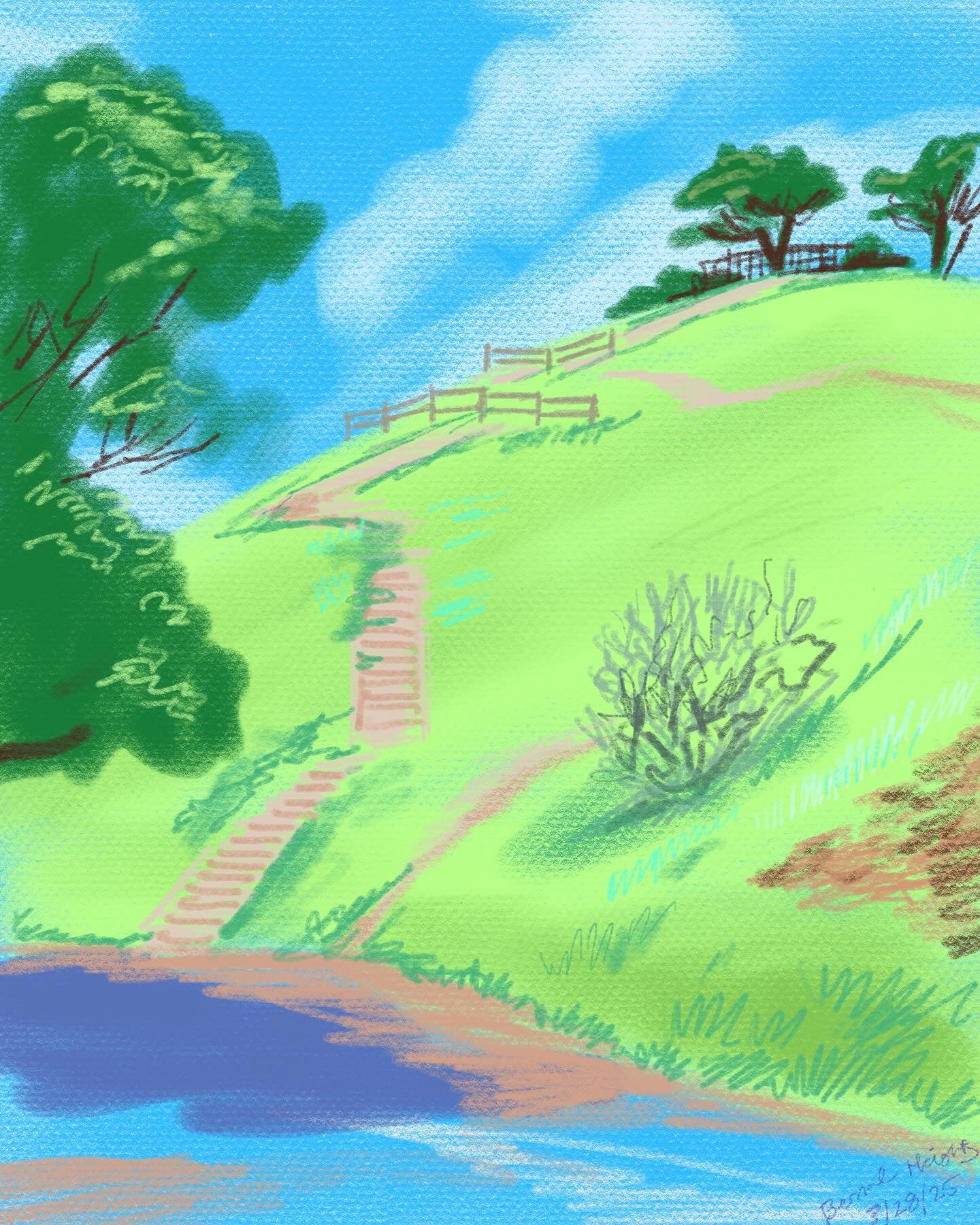 Digital sketch of Bernal Heights from last week. It&rsquo;s nice to have layers and an  undo button, but screens are not ideal for drawing in the sunshine. It clashes with the screen&rsquo;s brightness and reflectivity. But sometimes its a fun surpri
