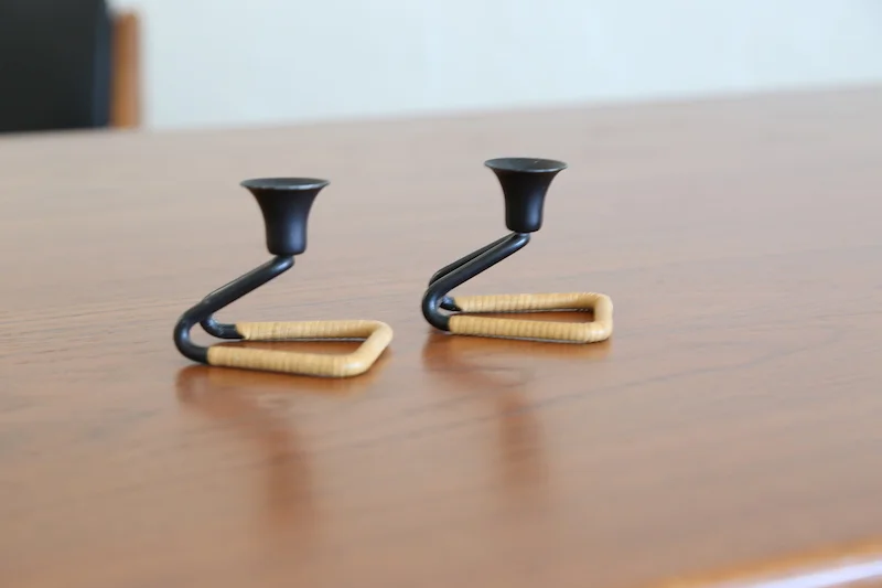 Cane Wrapped Square Candle Holders