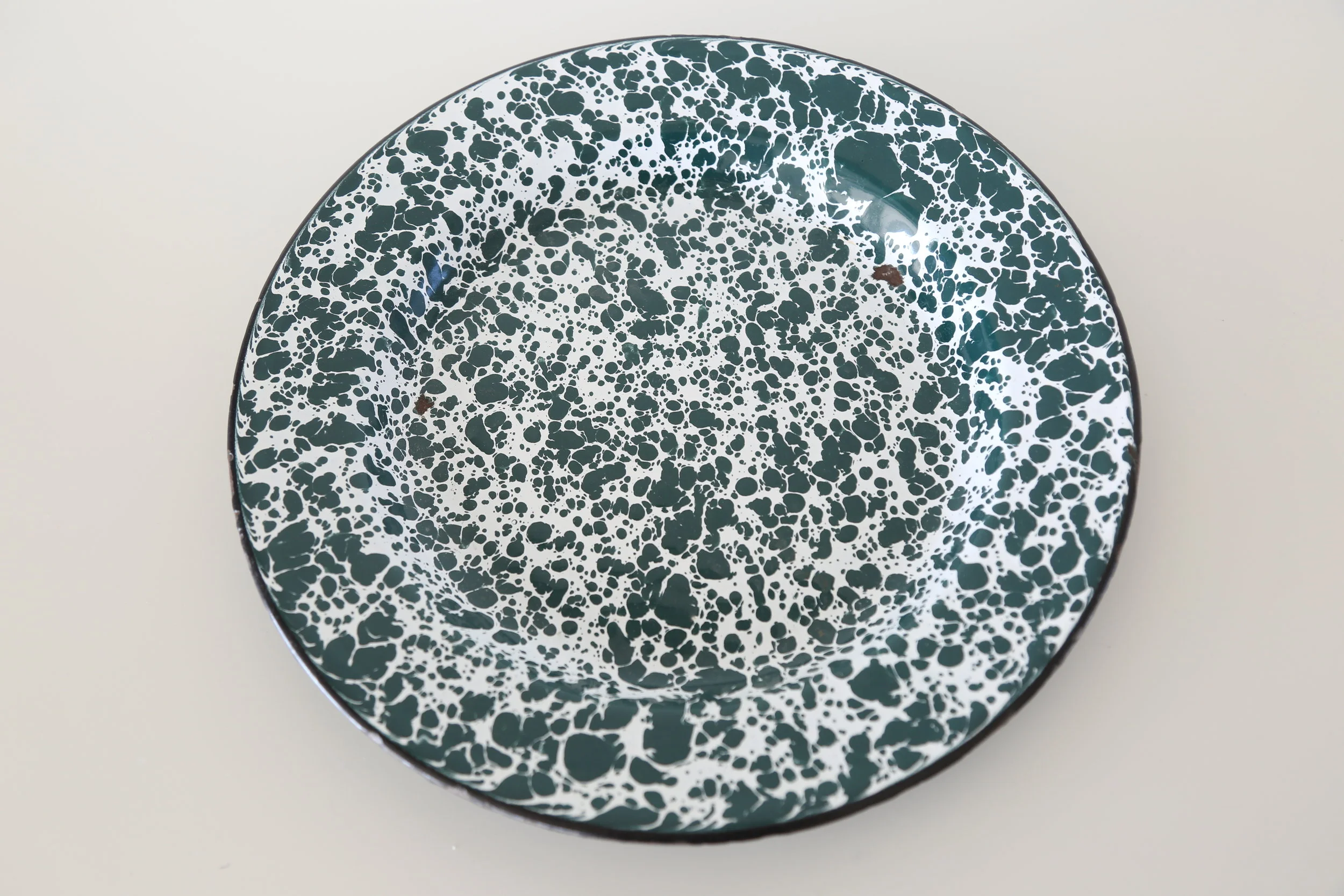 Vintage Speckled Green Enamel Serving Plate