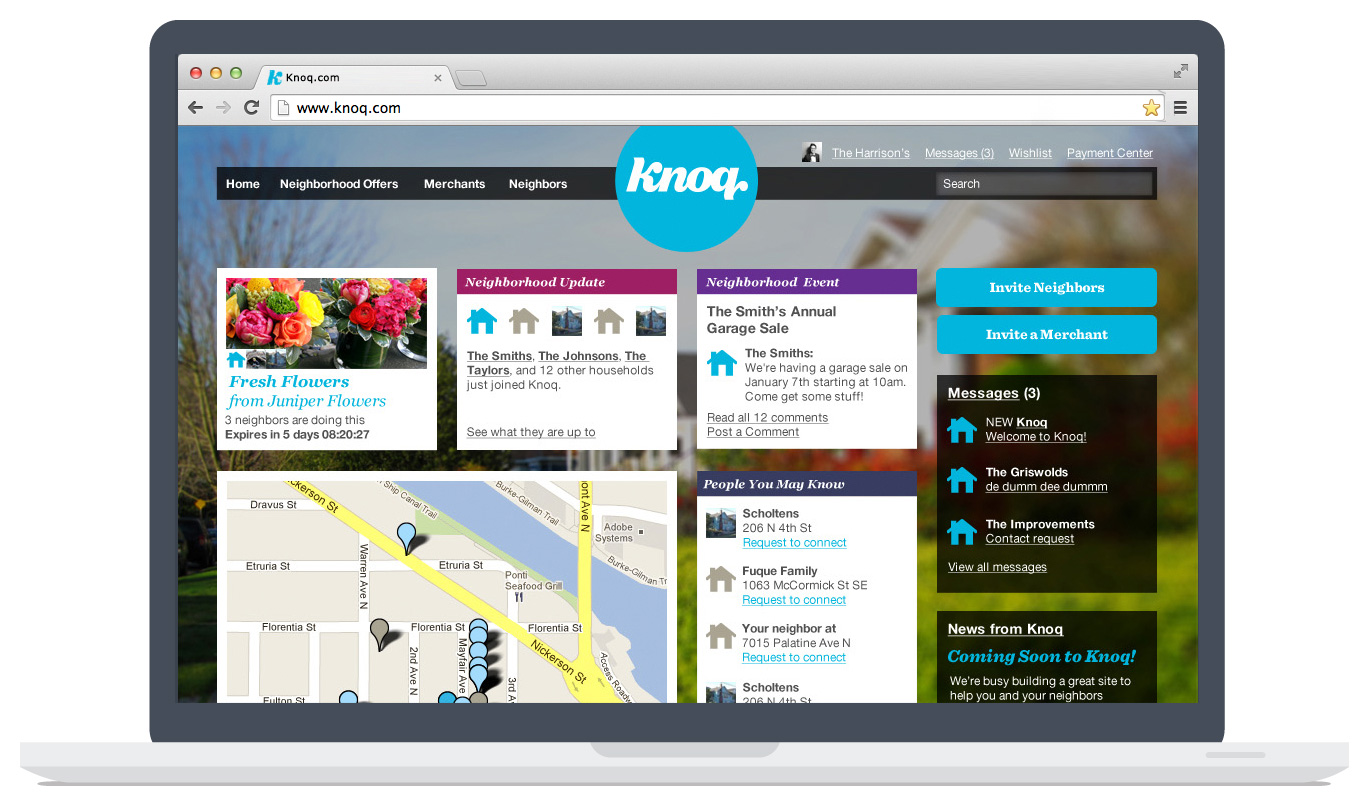 Help neighbors connect and realize their collective power by providing an online service that organizes household needs to get high quality services for less time, money and hassle.