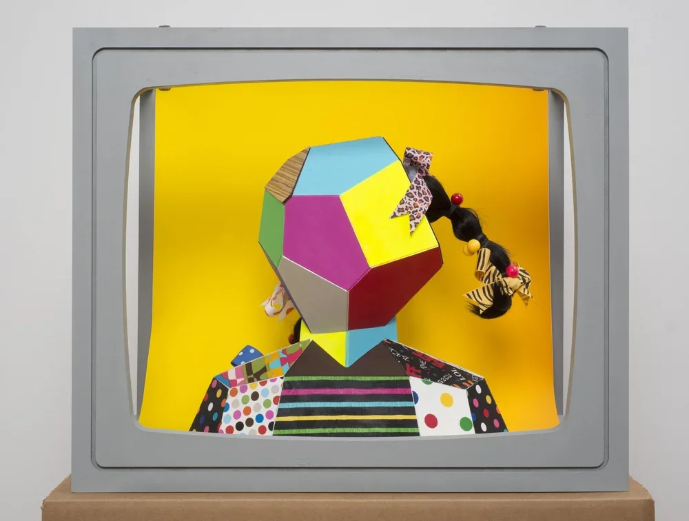  Boxhead 3. 2014.  
 
Mixed media sculpture. 23 in. x 28 in. x 19 in. From the “LIVE and IN COLOR” series. 