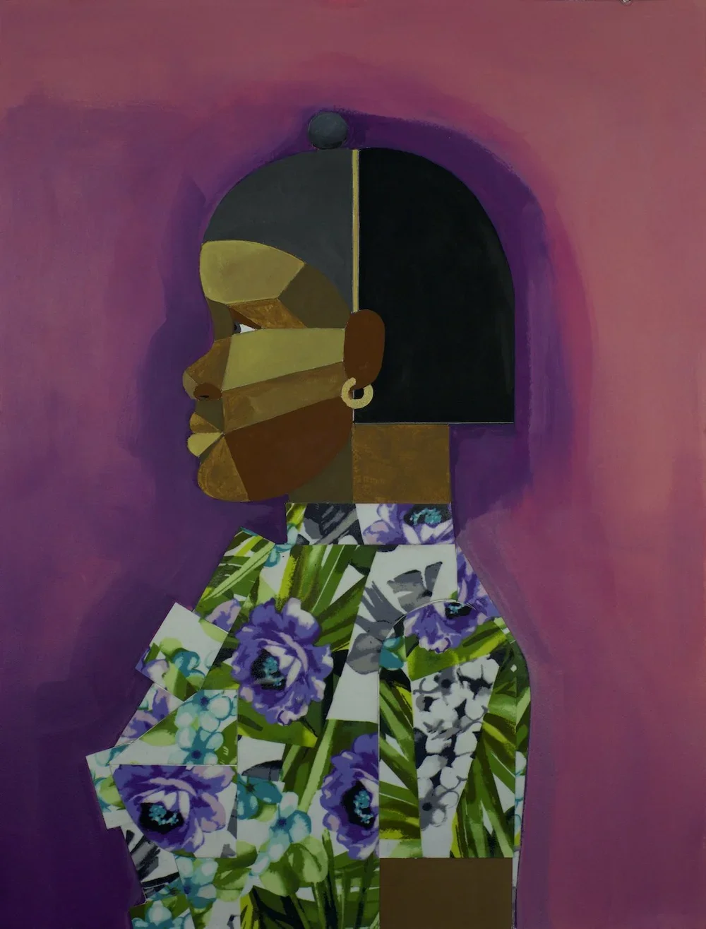 Young Woman in Violet. 2016.

 

 Mixed media collage on paper. 24 in. x 18 in. From the "Deconstruction Worker" series. 