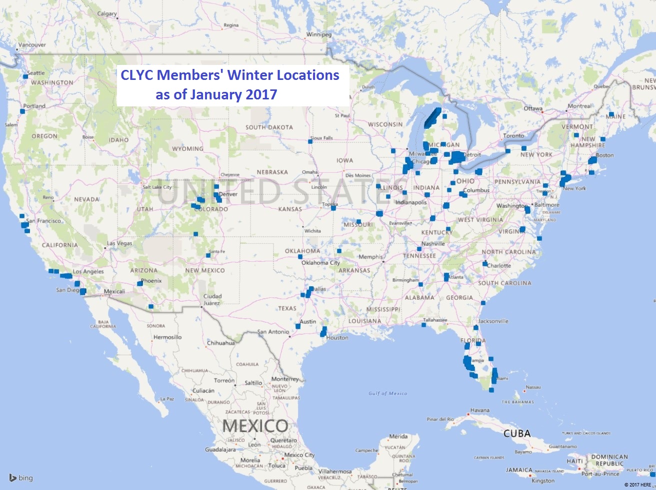 Mapping of CLYC Members' Winter Addresses