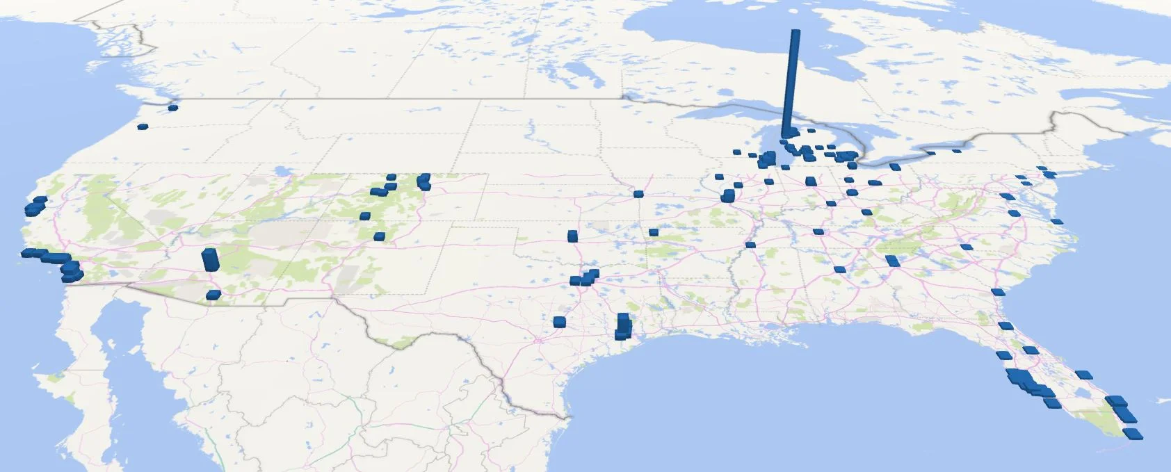 This map shows the winter locations and their relative numbers of CLYC members.