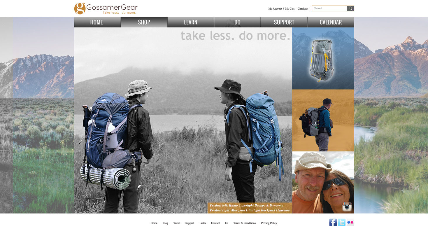 Gossamer Gear home page mock-up