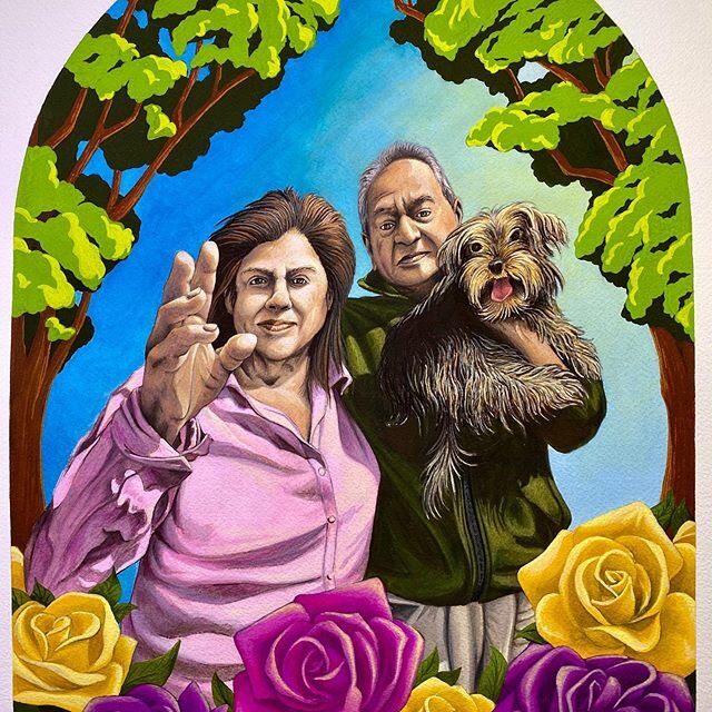 Mom and dad from a distance:-( I so miss our long hugs and I shed a tear when doing this piece, hence the tear shape in the background. Los Amo mucho y espero a dar te un abrazo grand&iacute;simo pronto! 
#longingforconnection2020 #momandad #mam&aacu