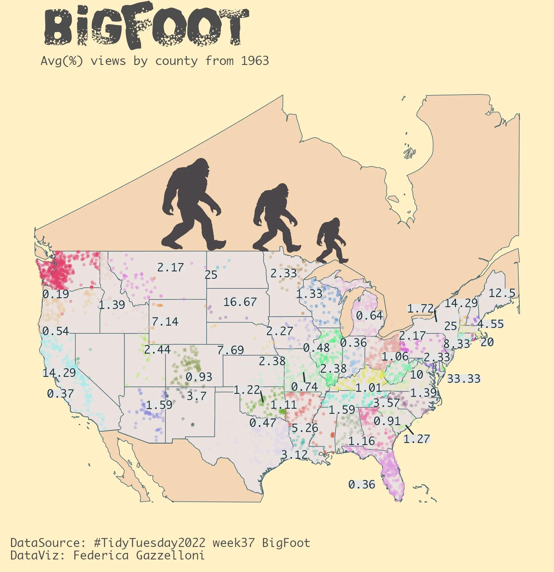 BigFoot sightings since 1963