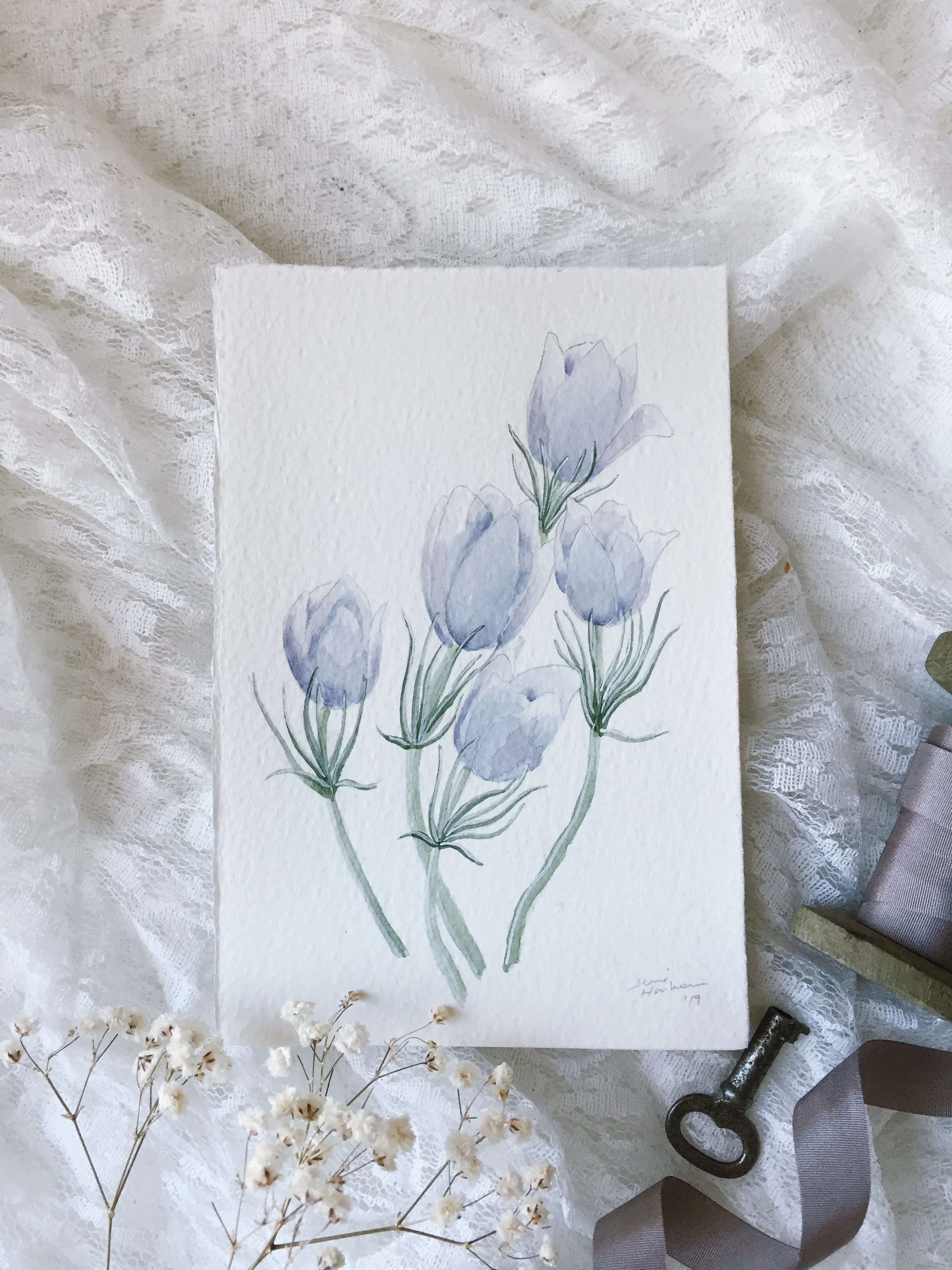 Prairie Crocus (Blue) Study #5, 4x6 Original Watercolour Painting