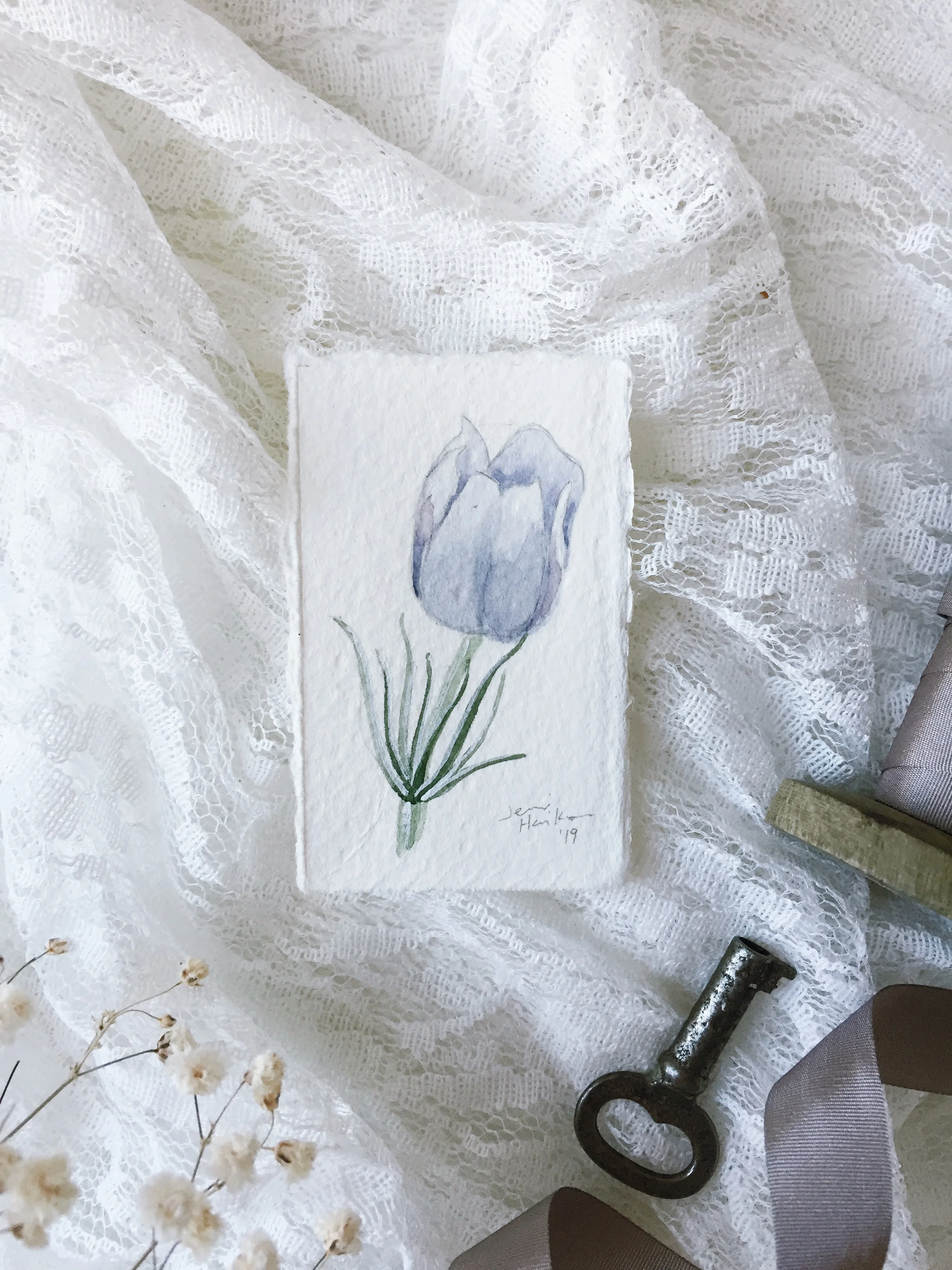 Miniature Framed Triptych- Crocus, Vetch &amp; Lungwort Original Paintings