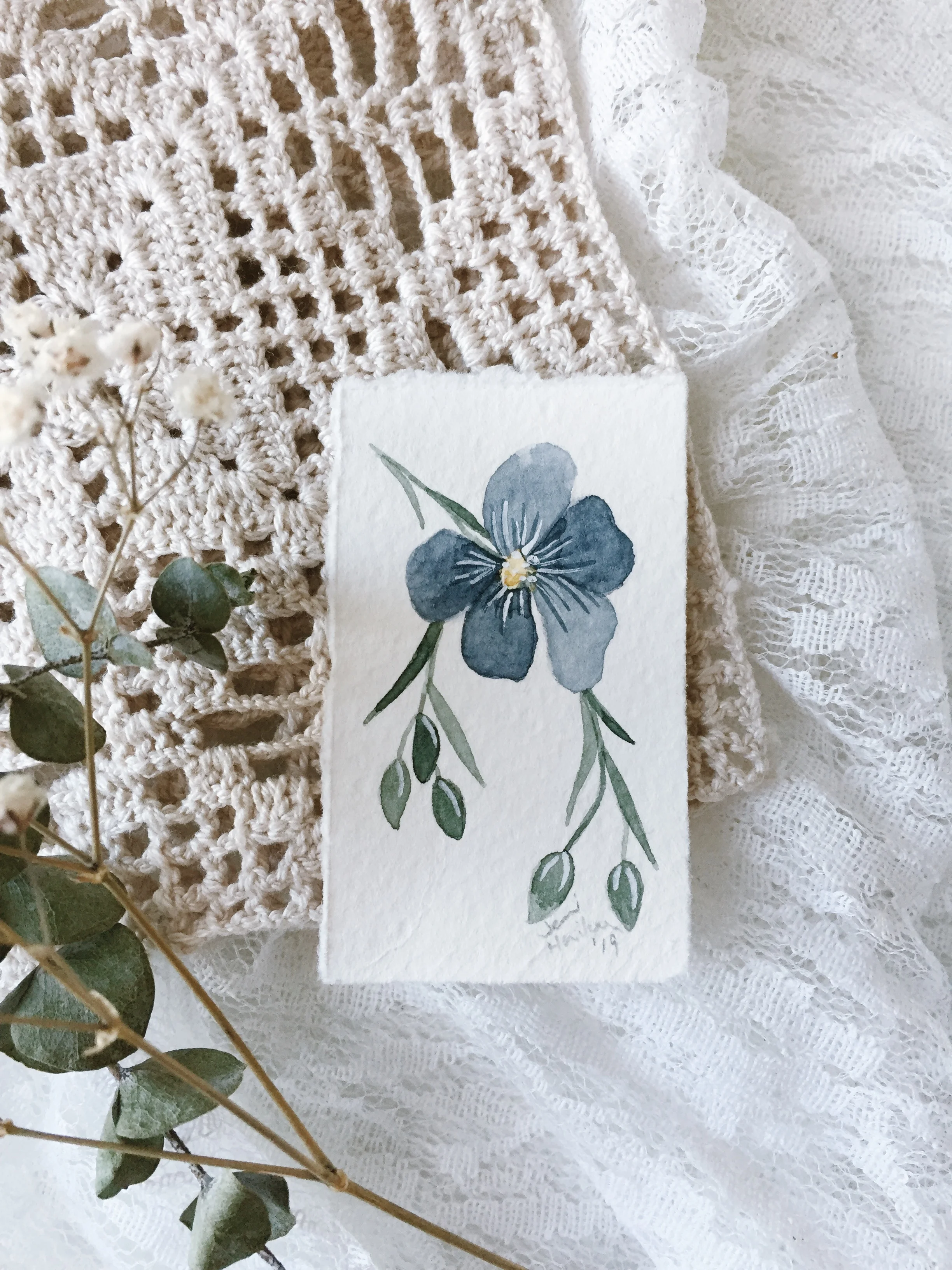 Wild Blue Flax Study #4, 1.5x2.5 Original Watercolour Painting