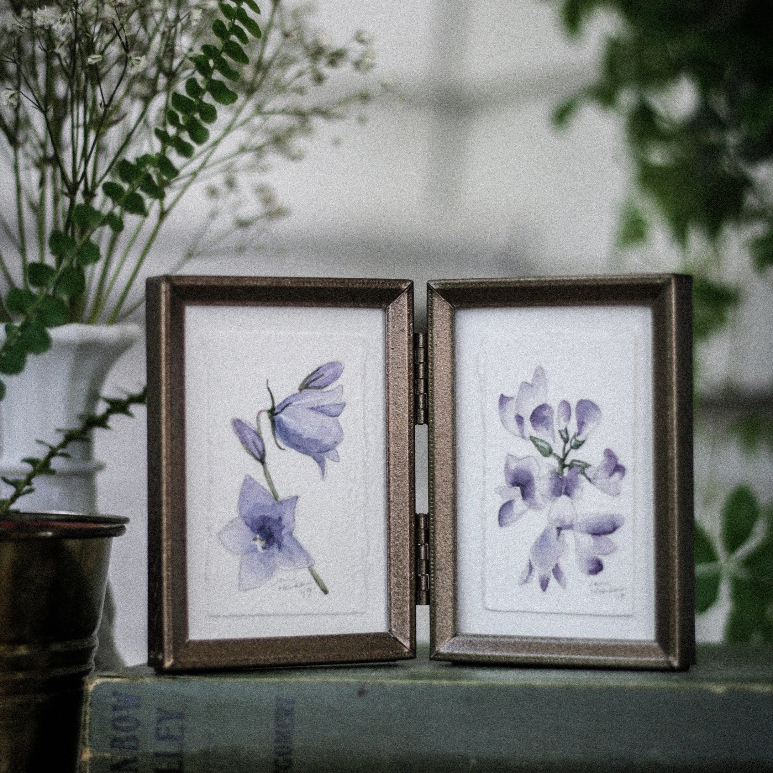 Miniature Framed Diptych- Original Watercolour Botanical Painting