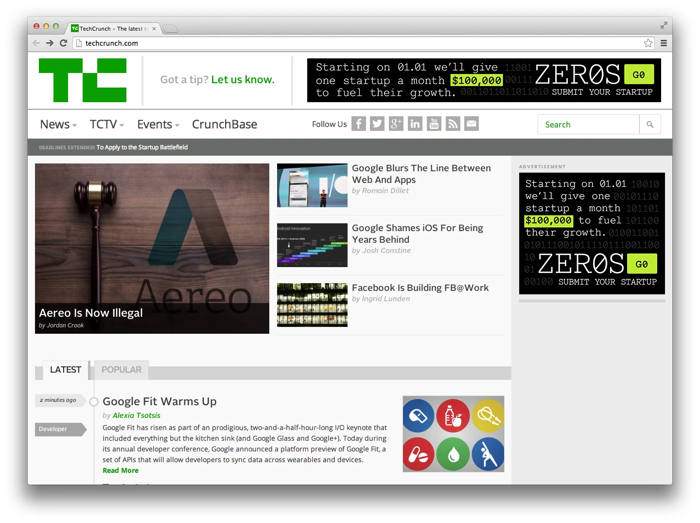 Banner ads announcing startup contest