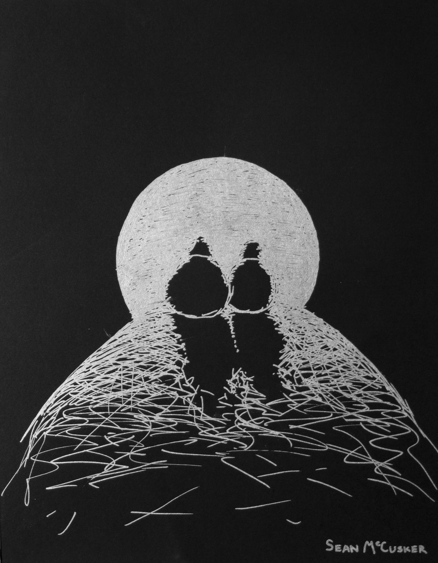 Into the Light • 16 x 13 • Silver marker on black paper • 200