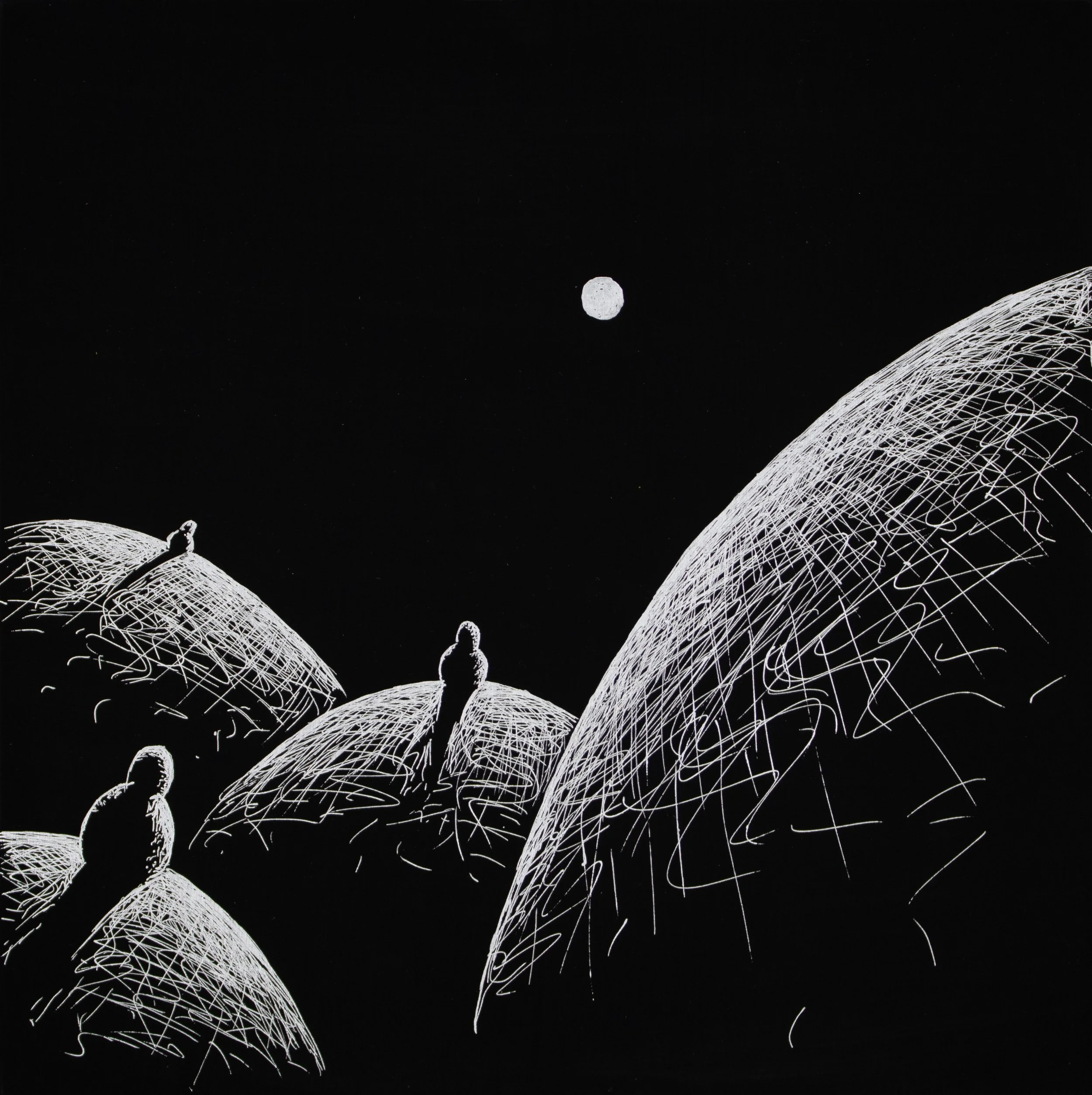 Around • 10 x 10 • Silver pen on panel • 150