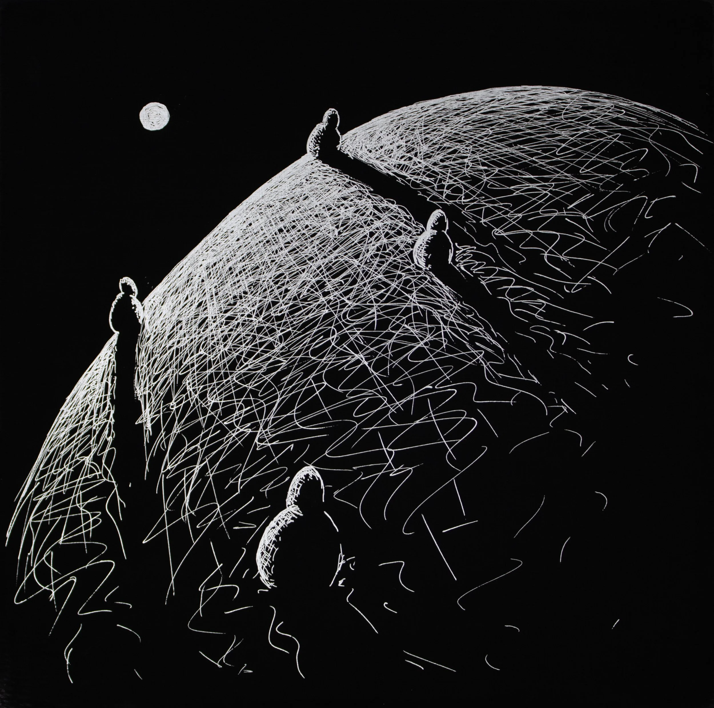 Exploring, Silver pen on panel, 10 x 10, 2024.jpg