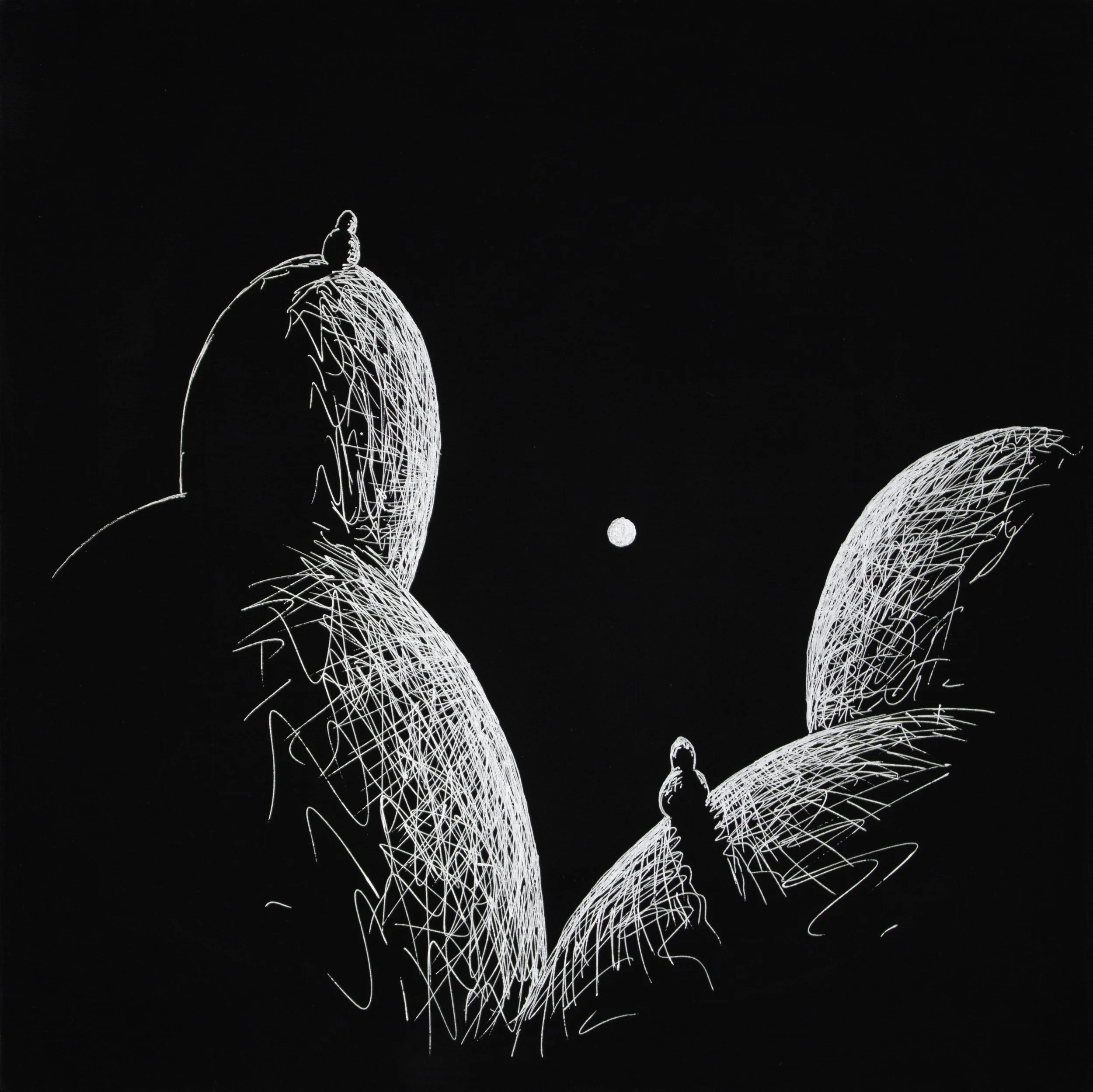 On the Shoulder • 10 x 10 • Silver pen on panel • 150