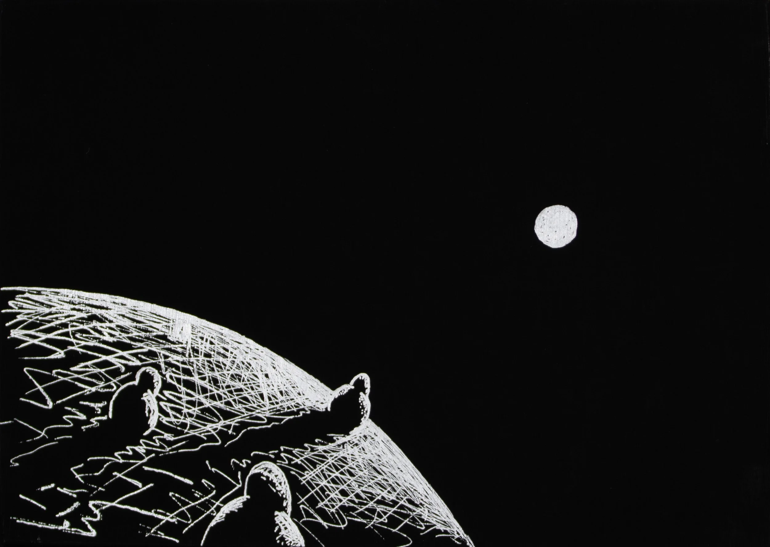 On the Edge • 5 x 7 • Silver pen on panel • Sold