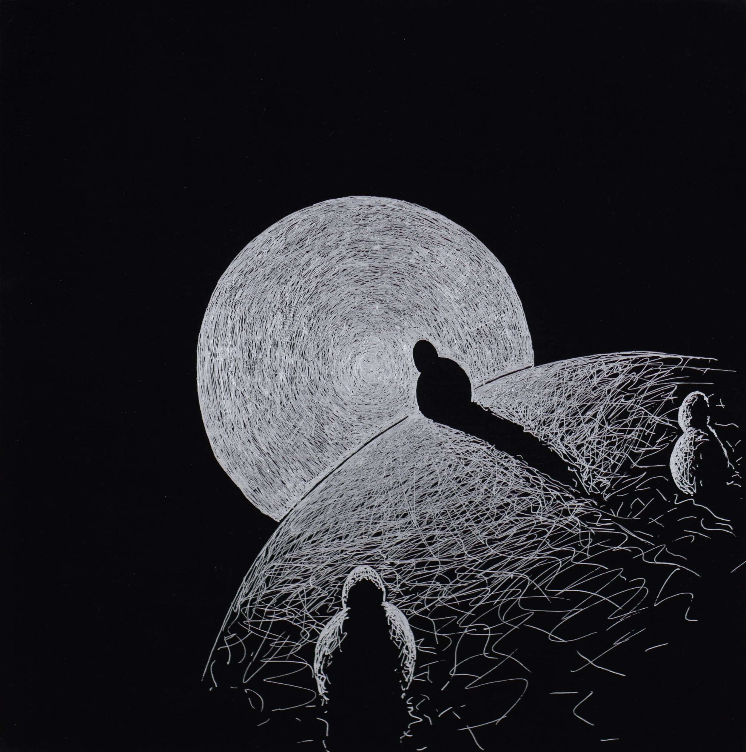 Beside the Light • 10 x 10 • Silver pen on panel • 150