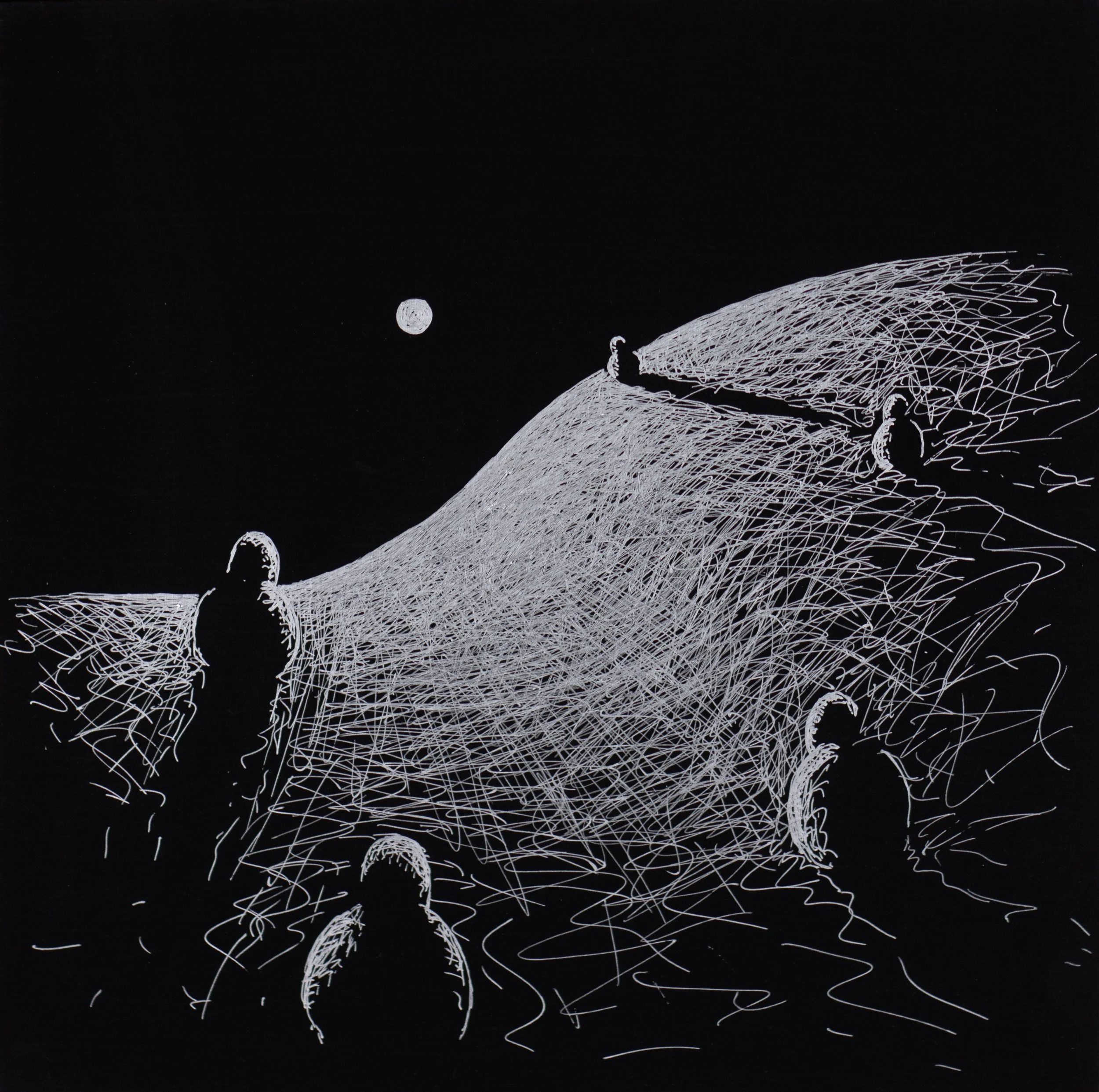 Beside Me • 10 x 10 • Silver pen on panel • Sold