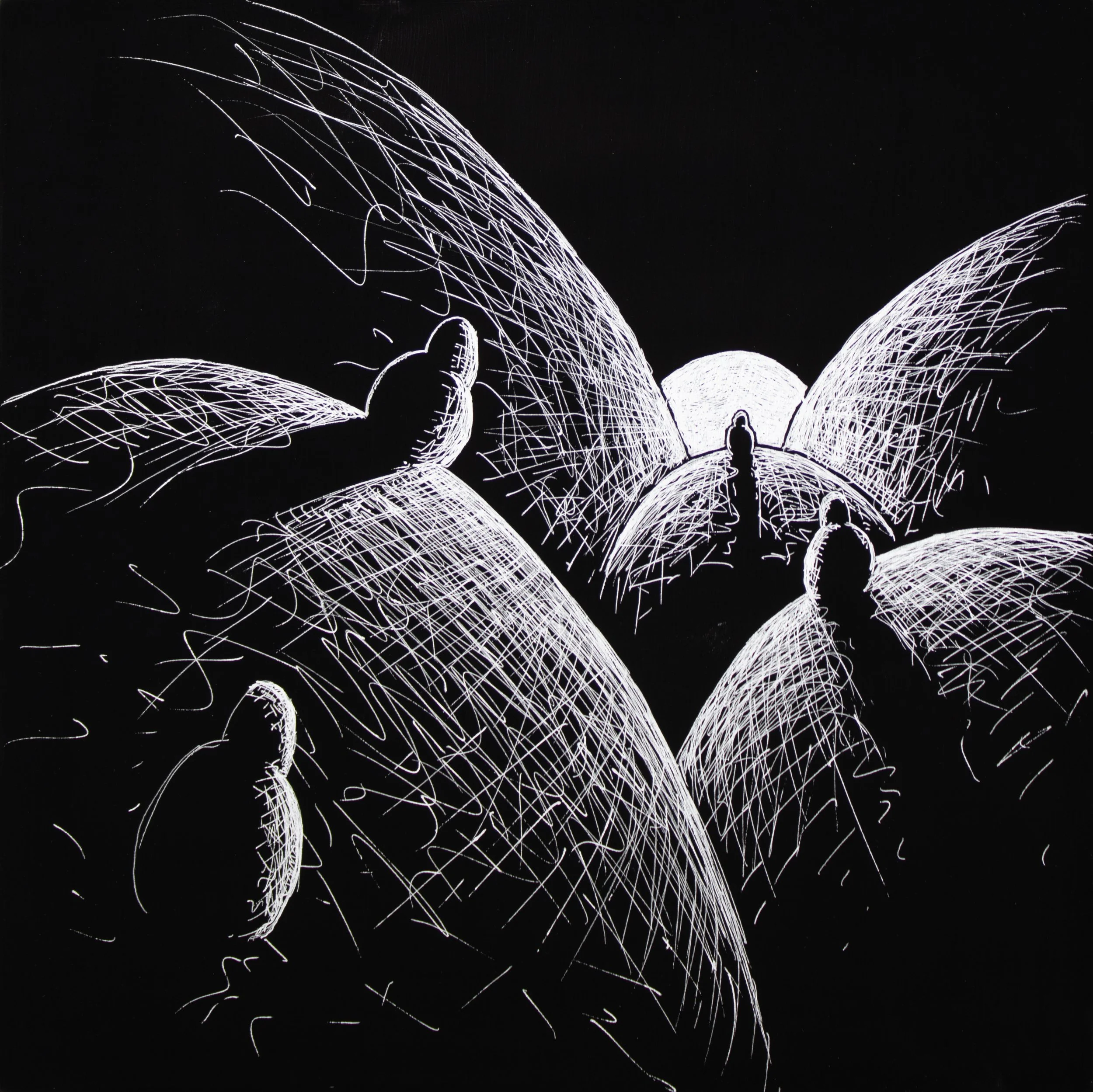 Through the Hills • 10 x 10 • Silver pen on panel • Sold
