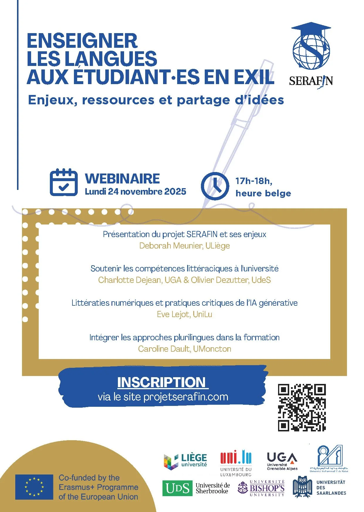 Webinaire du projet SERAFIN : Enseigner les langues aux étudiant·es en exil : enjeux, ressources et partage d'idées