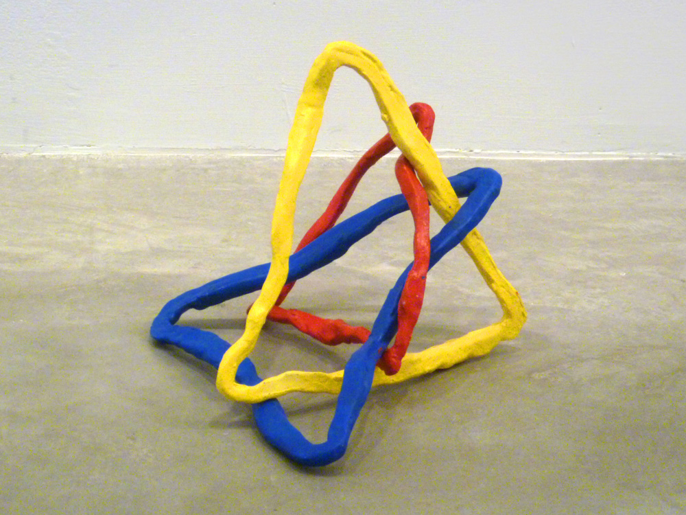   Borromean Ring Variation #1 , 2011, Clay with acrylic, 12 x 12 x 12 in.     Boromean knots consist of three topological circles which are linked in a way that no circle actually intersects any other. &nbsp;In other words, removing any ring results 