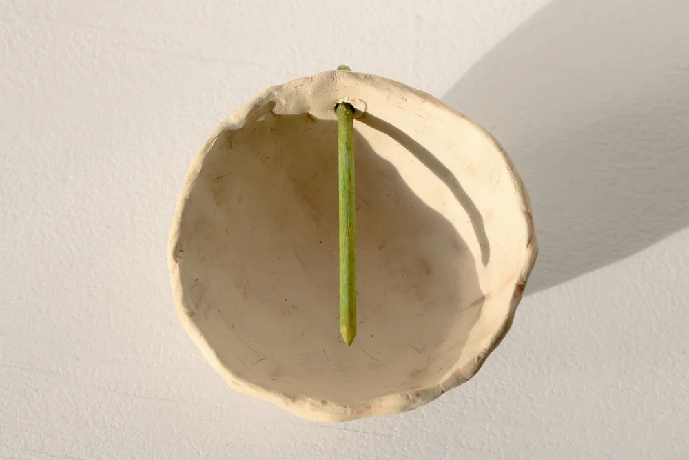 Desktop Sundial, 2012, Clay and wood, 2 x 3.5 x 3.5 in.