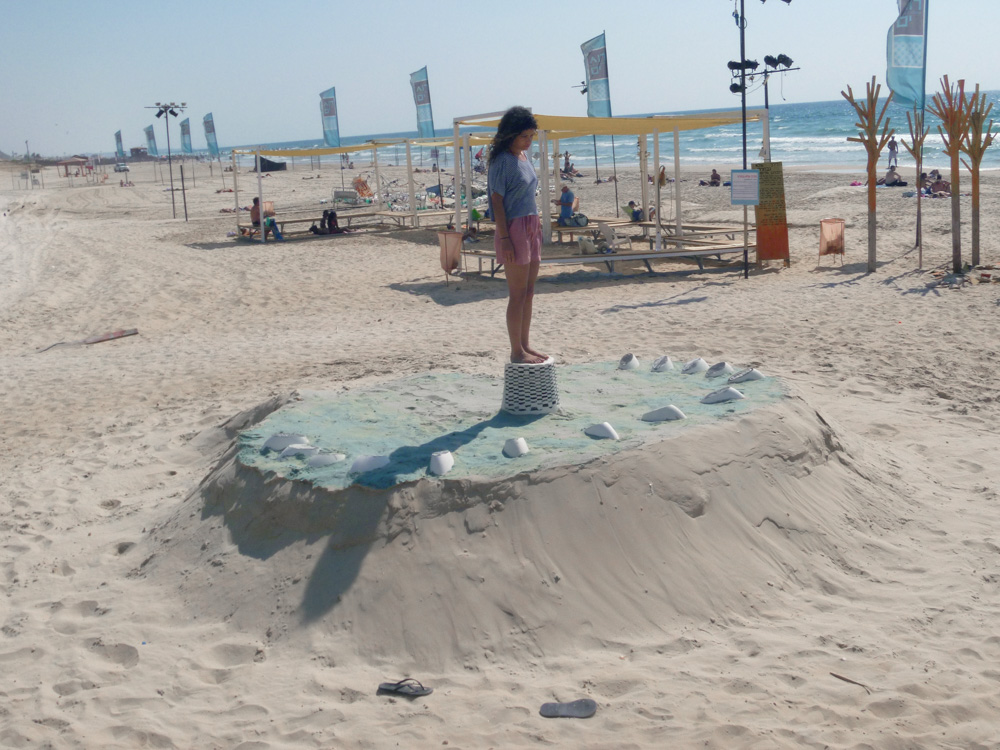 Guy Ben-Ari and Leah Wolff, Time Loops - Human Sundial , 2011, Sand, plaster and acrylic paint, 5 x 14 x 14 ft