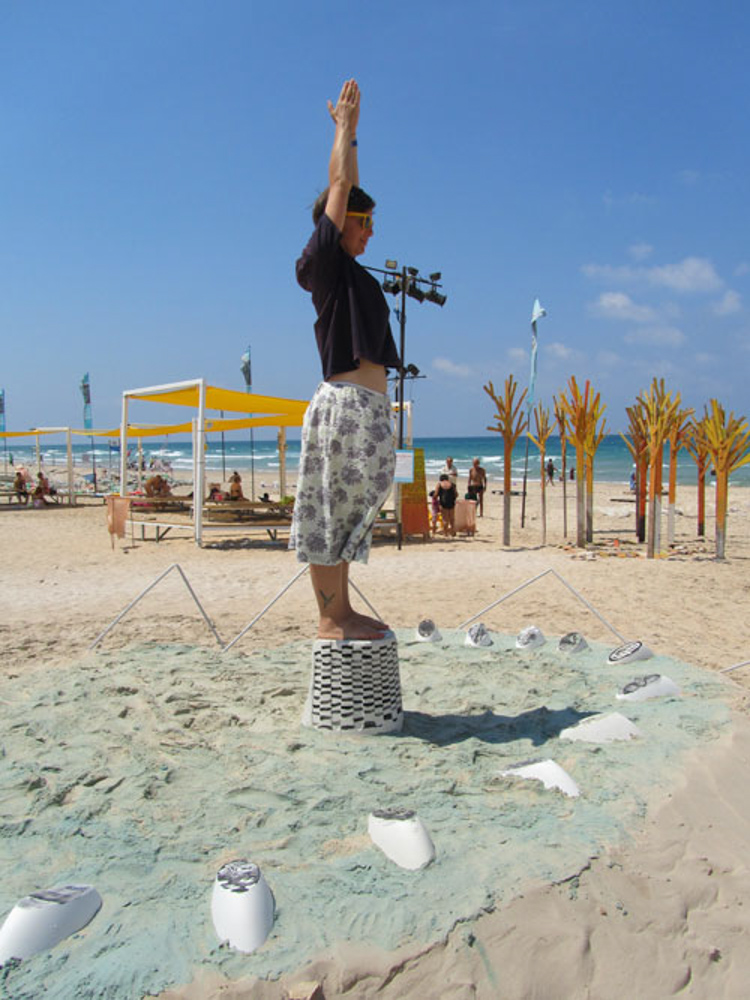  Guy Ben-Ari and Leah Wolff,  Time Loops - Human Sundial , 2011, Sand, plaster and acrylic paint, 5 x 14 x 14 ft 