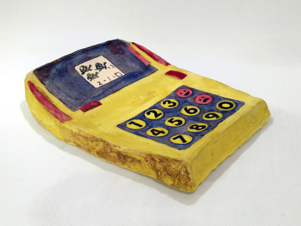 Math is a Touch , 2014, Photo transfer onto clay with paint, 3 x 6 x 8 in.