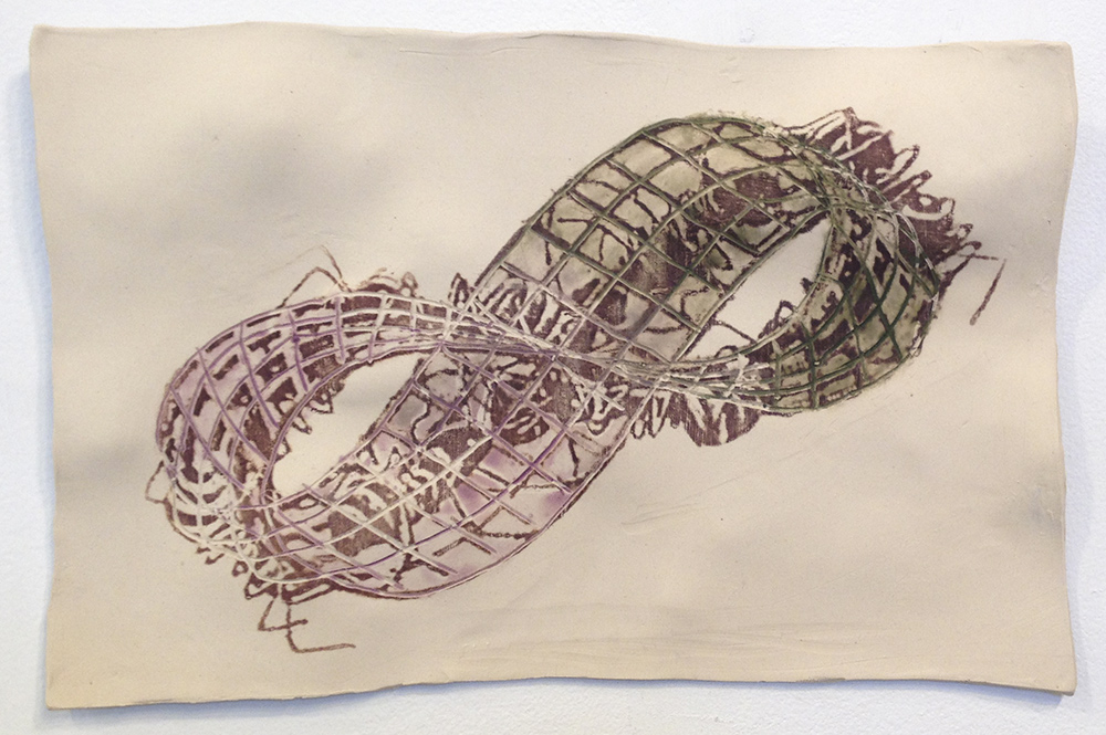 Mathematics - A Human Endeavor , 2014, Photo transfer on clay with glaze, 7 x 11 in.