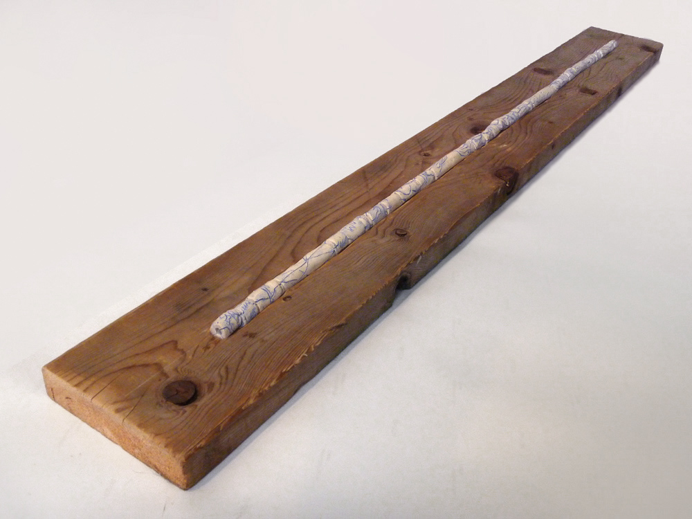 Slide Rule Abacus , 2011, Wood, clay and glaze, 2 x 61 x 7 in.