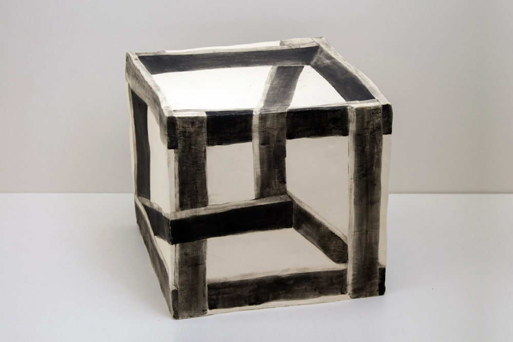ALTERNATE VIEW: Wooden Crate Illusion , 2015, Glazed Ceramic, 12 x 12 x 12 in