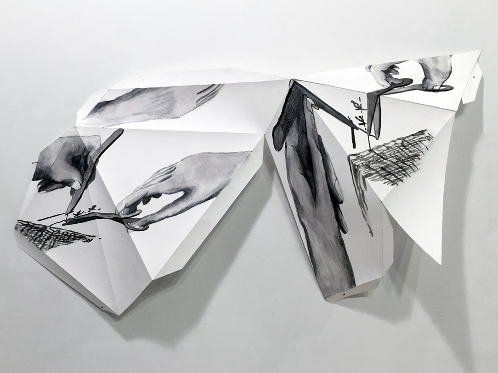 NET: Removing Sutures , 2016, Guache and charcoal on paper. Approx. 24 x 12 in