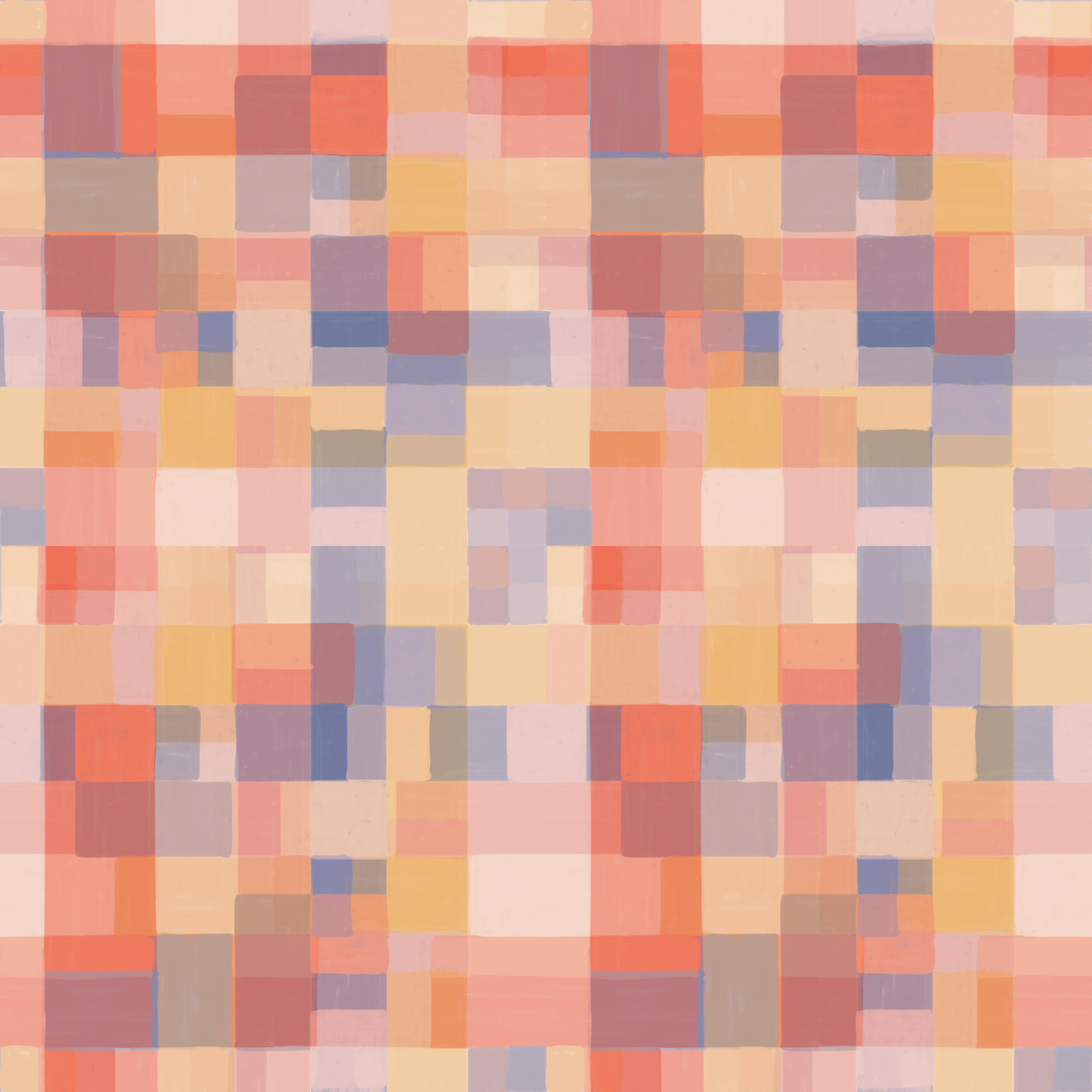 Detail of digital art piece created by Lauren Bonney without the use of generative AI. Abstract pattern in shades of pink, orange, yellow and blue.