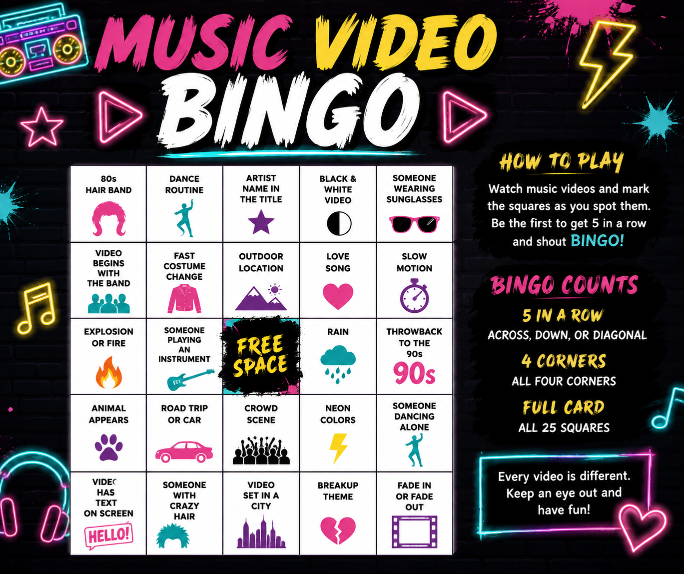Music Video Bingo
