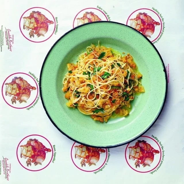 Spaghetti with garlic, chilli, breadcrumbs & anchovies