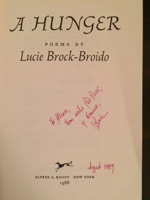 Random Book from my Book Shelf, or Books are My Memories … In honor of Poetry Saturday I pulled one of my favorite poetry books off the shelf. I had the honor of taking a writing workshop with Lucie Brock-Broido 26 years ago. I remember that summer like it was yesterday: Boston, a series of dusks, the second floor of an university brownstone, a small clanky window unit air conditioner, a small group of eager young poets, and Lucie–no words really to describe her fully. Doe-like eyes, hair past her waist, extraordinary insight, and poems that begged to be read out loud–delicious morsels in my mouth, worlds beyond my imagination but still grounded in the domestic details of our daily lives. As in this excerpt from her poem, “Domestic Mysticism:” “In thrice 10,000 seasons, I will come back to this world/In a white cotton dress. Kingdom of After My Own Heart./Kingdom of Fragile. Kingdom of Dwarves. When I come home,/Teacups will quiver in their Dresden saucers, pentatonic chimes/Will move in wind. A covey of alley cats will swarm on the side/Porch & perch there, portents with quickened heartbeats/You will feel against your ankles as you pass through…”