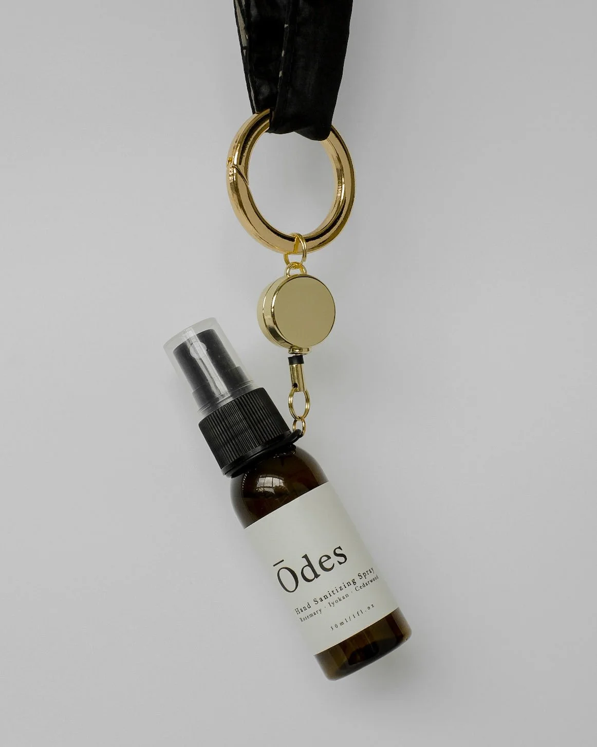 Odes Hand Sanitizing Spray with Golden Ring Hook + Retractable Reel