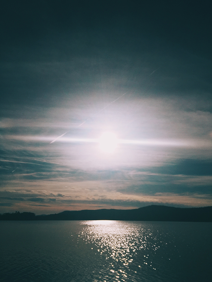 The sun setting over Lake George, seen from The Sagamore