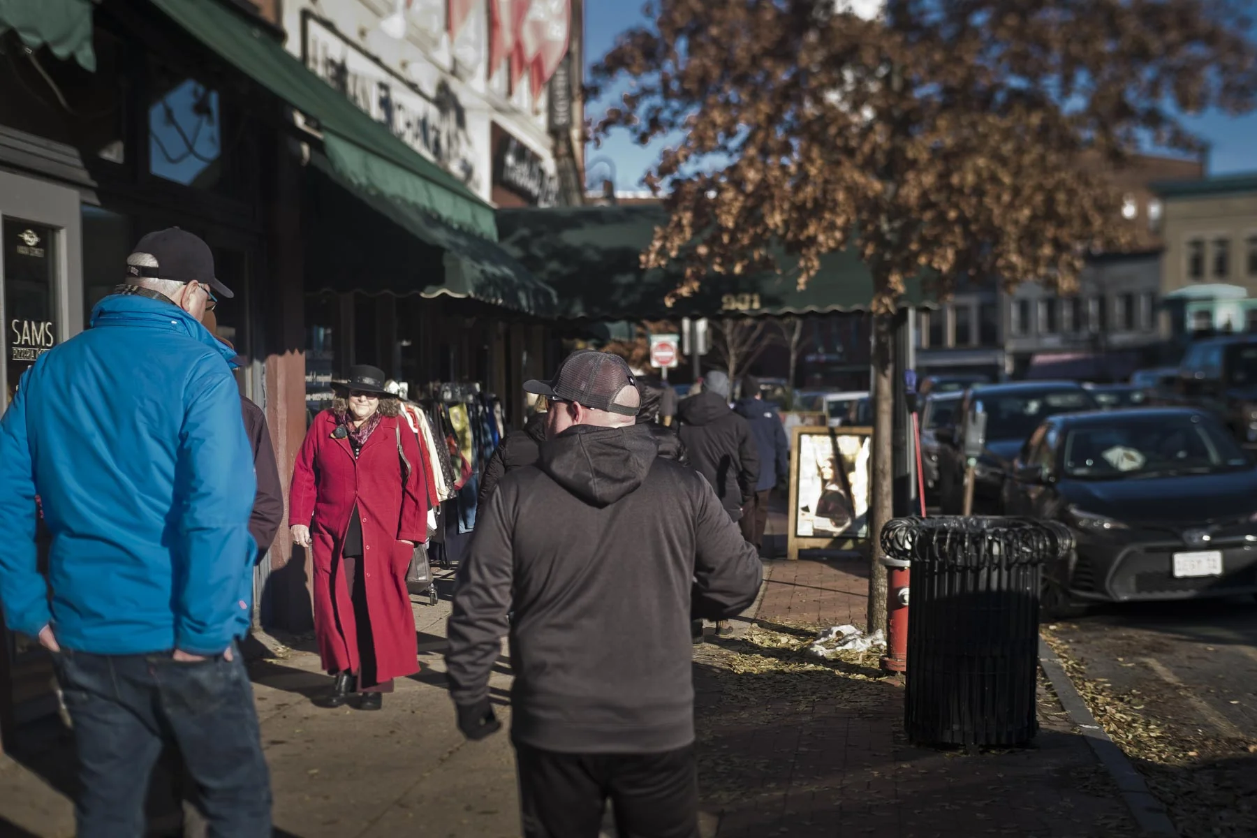 A woman in red coat