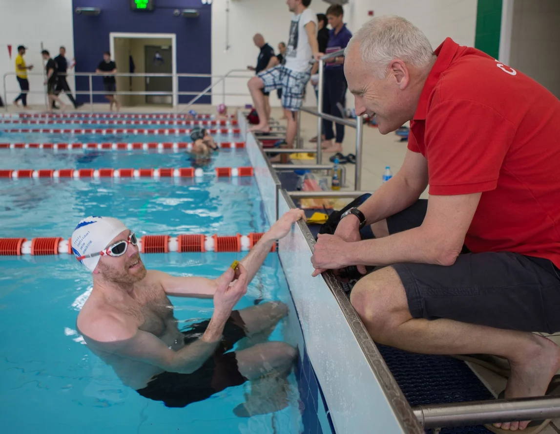 At the Swimmers Clinic, I attempt an impersonation of an expert in the use of Tempo Trainers