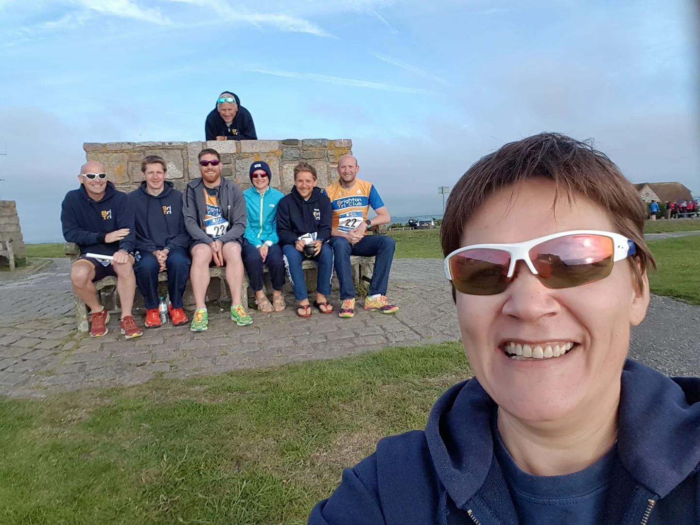 Team Manager Sally and her team at Beachy Head - only 100 miles to the finish