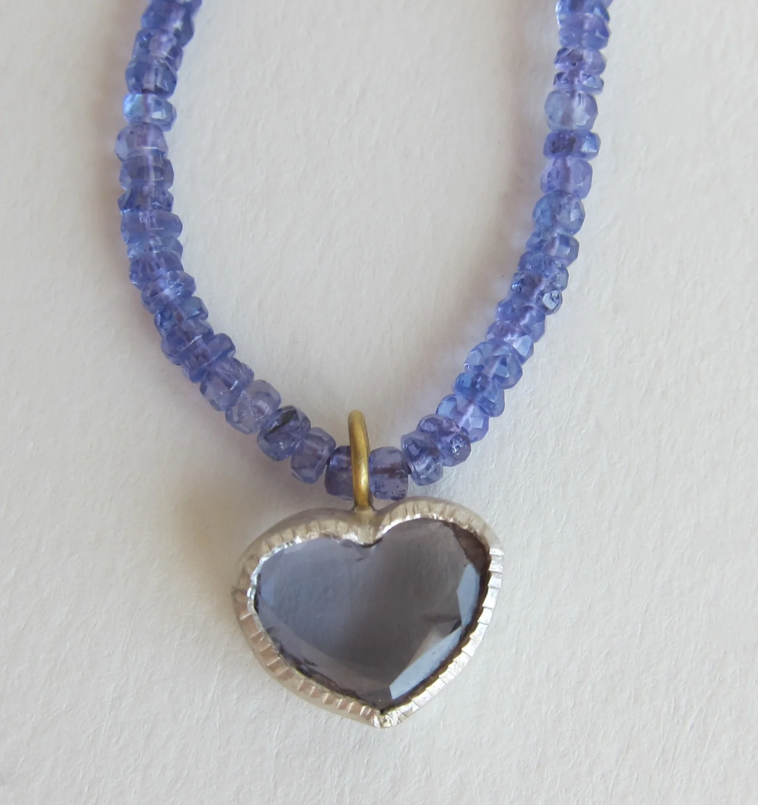 Tanzanite necklace with pale blue tourmaline heart 