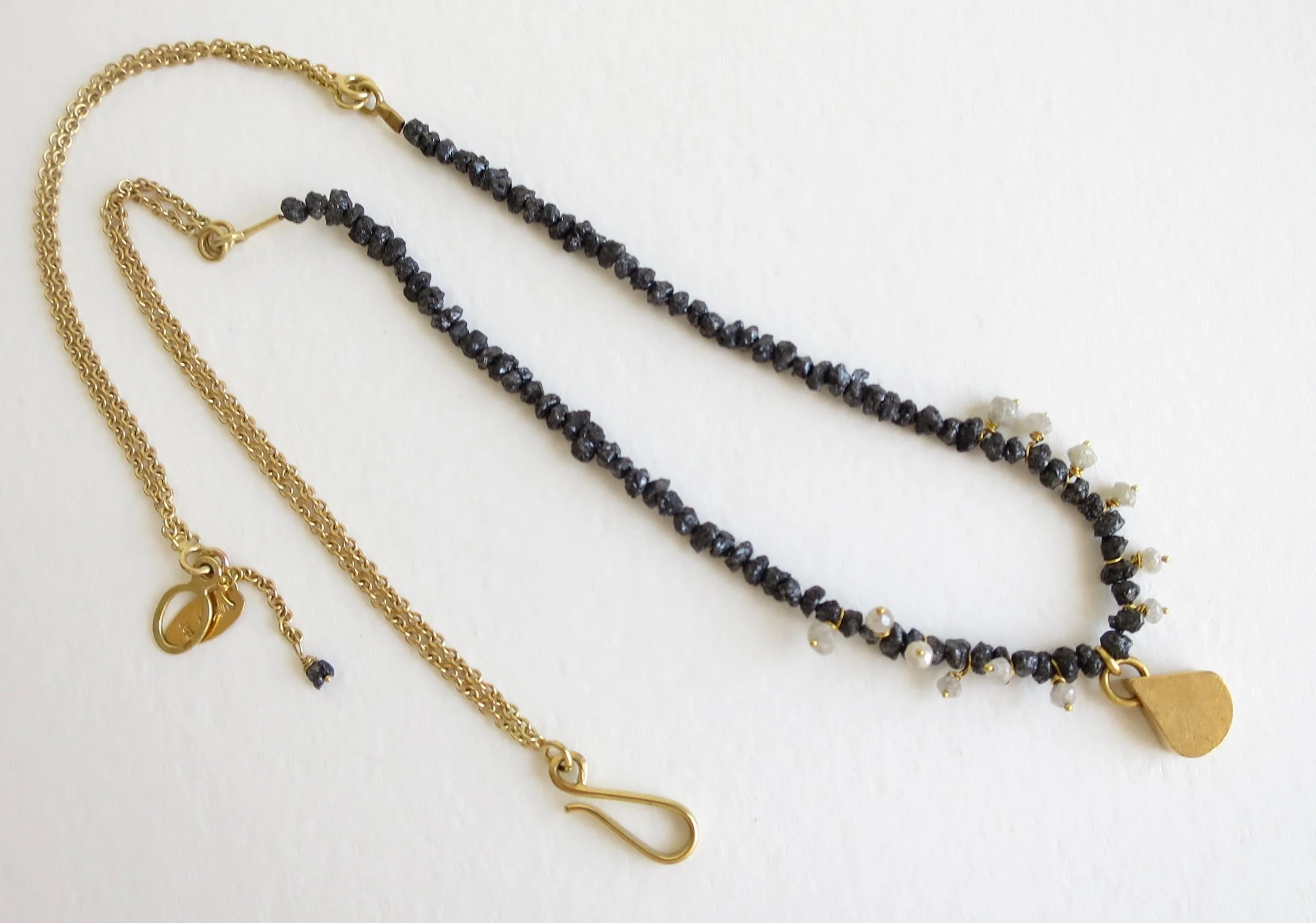 Rough black and white diamond necklace