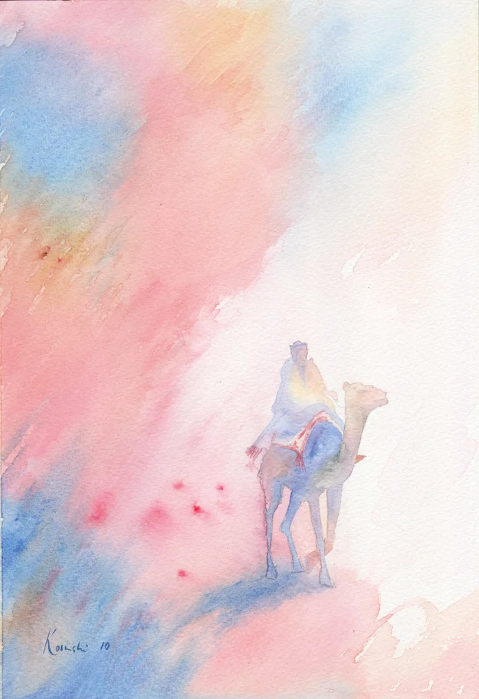 Watercolors Watercolours Original Paintings Camel Rider, Wadi Rum, Jordan