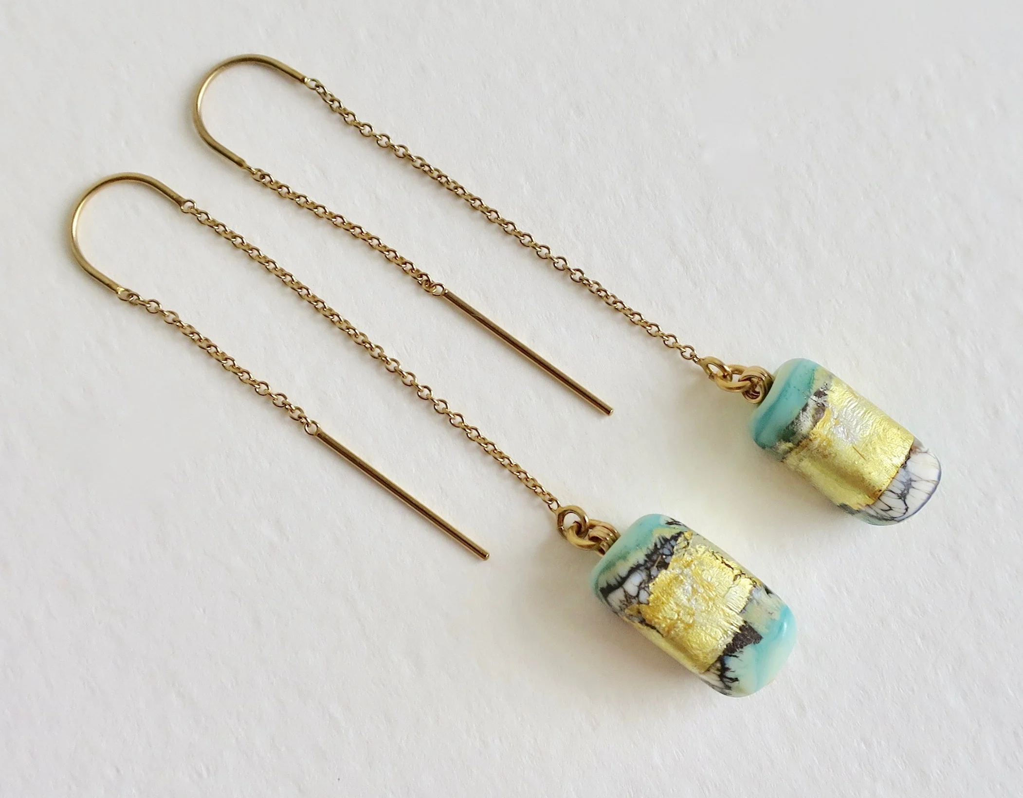 Jewelry Jewellery Long earrings with Vermeil and blown glass in Turquoise tones